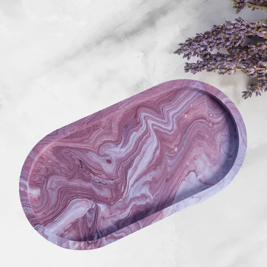 Oval Marbled Trinket and Candle Tray Organizer 