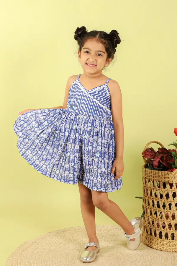 Block Printed Blue Cotton Dress