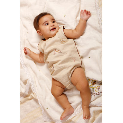Embroidery Beige Cotton Romper
