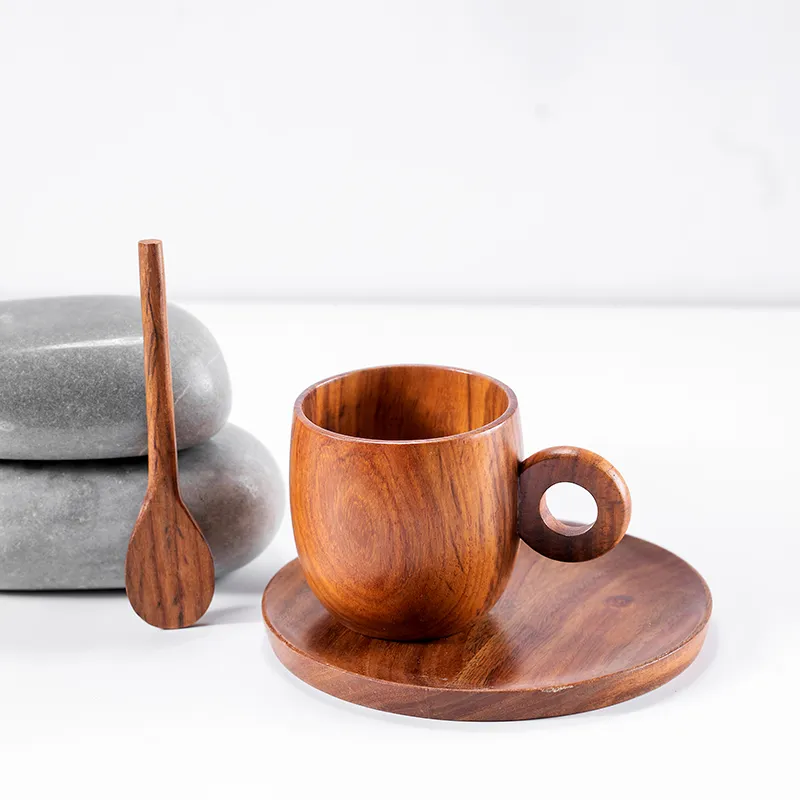 Wooden Cup Saucer and Spoon Set