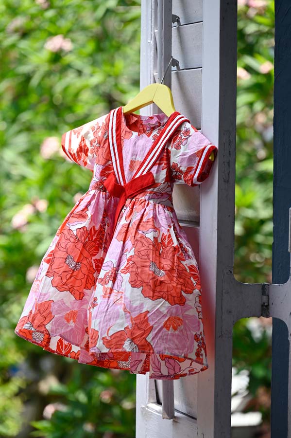 Floral Printed Red and White Cotton Dress