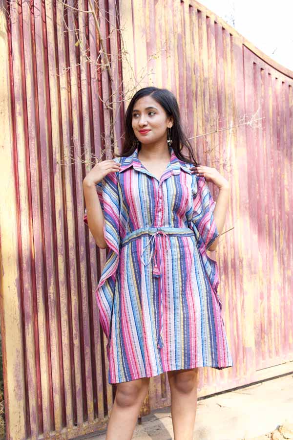 Multicolor Stripes Cotton Kaftan