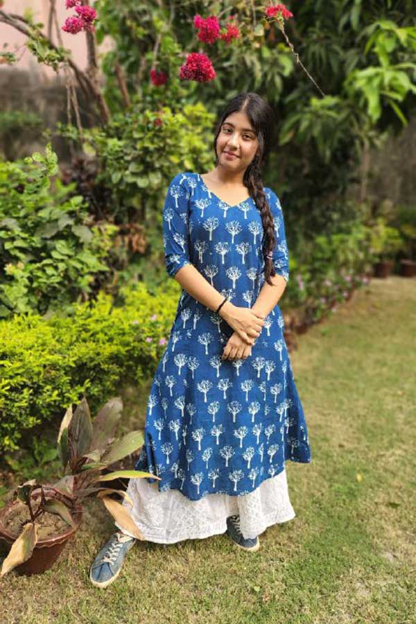Tree printed Indigo Cotton Kurta
