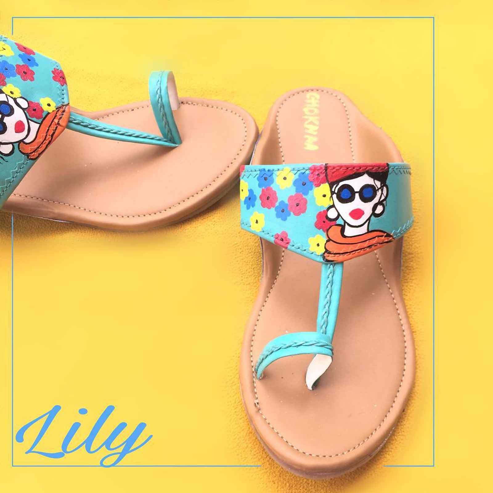 Lily Painted Blue Faux Leather Kohlapuri