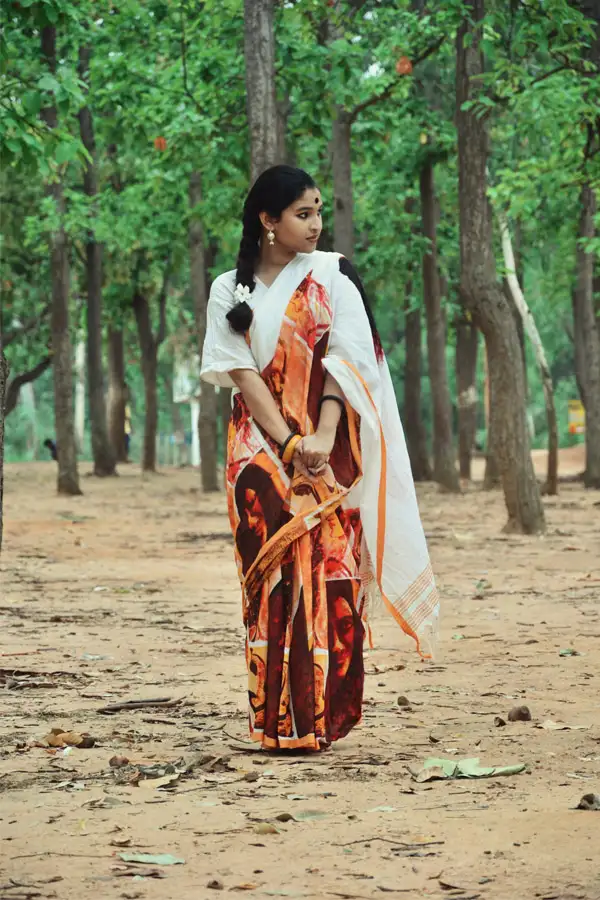 Tagore Paintings White Cotton Saree