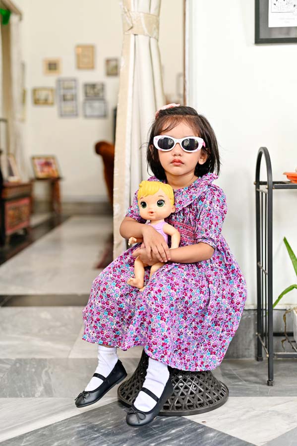 Floral Printed Mauve Cotton Dress