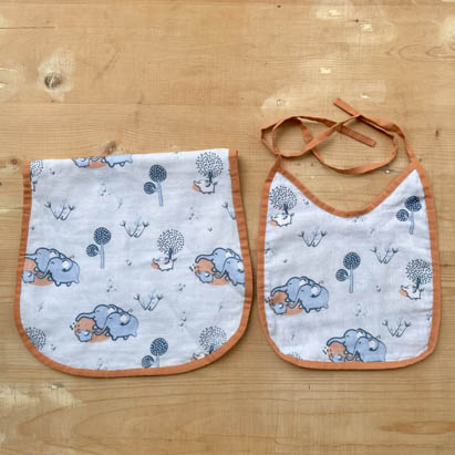 Elephant Printed Light Blue Muslin Bib and Burp Cloth Set